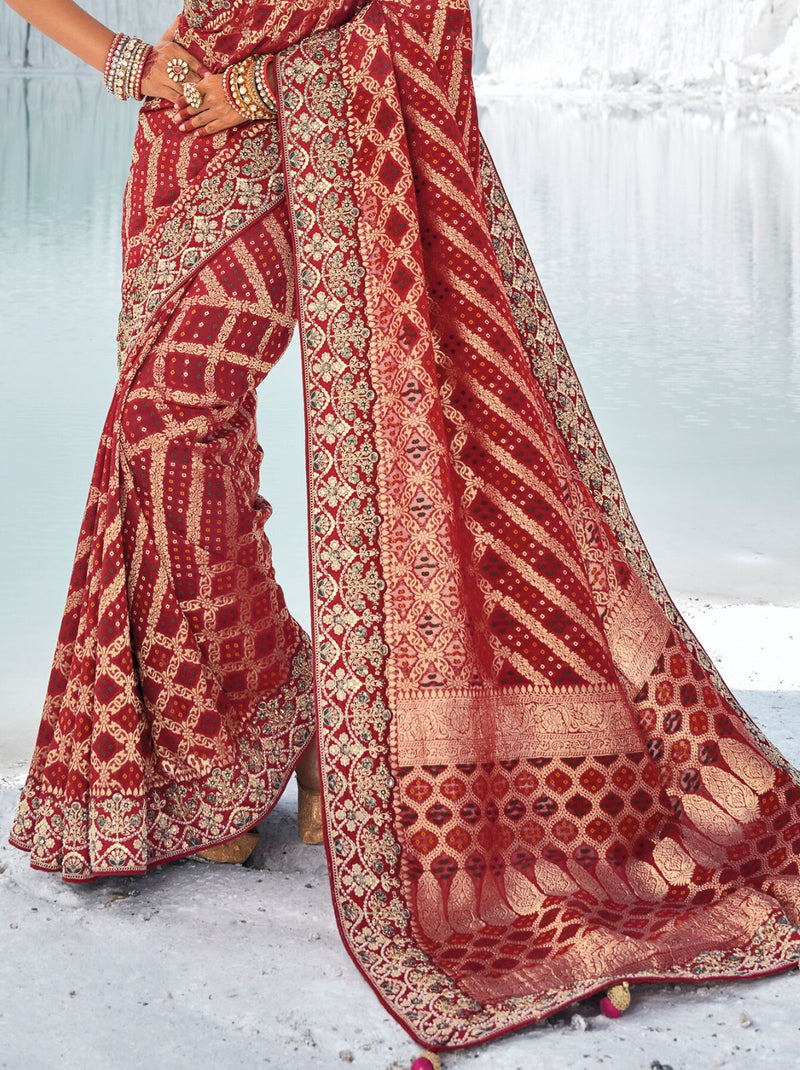 Maroon Red Wedding Designer Saree