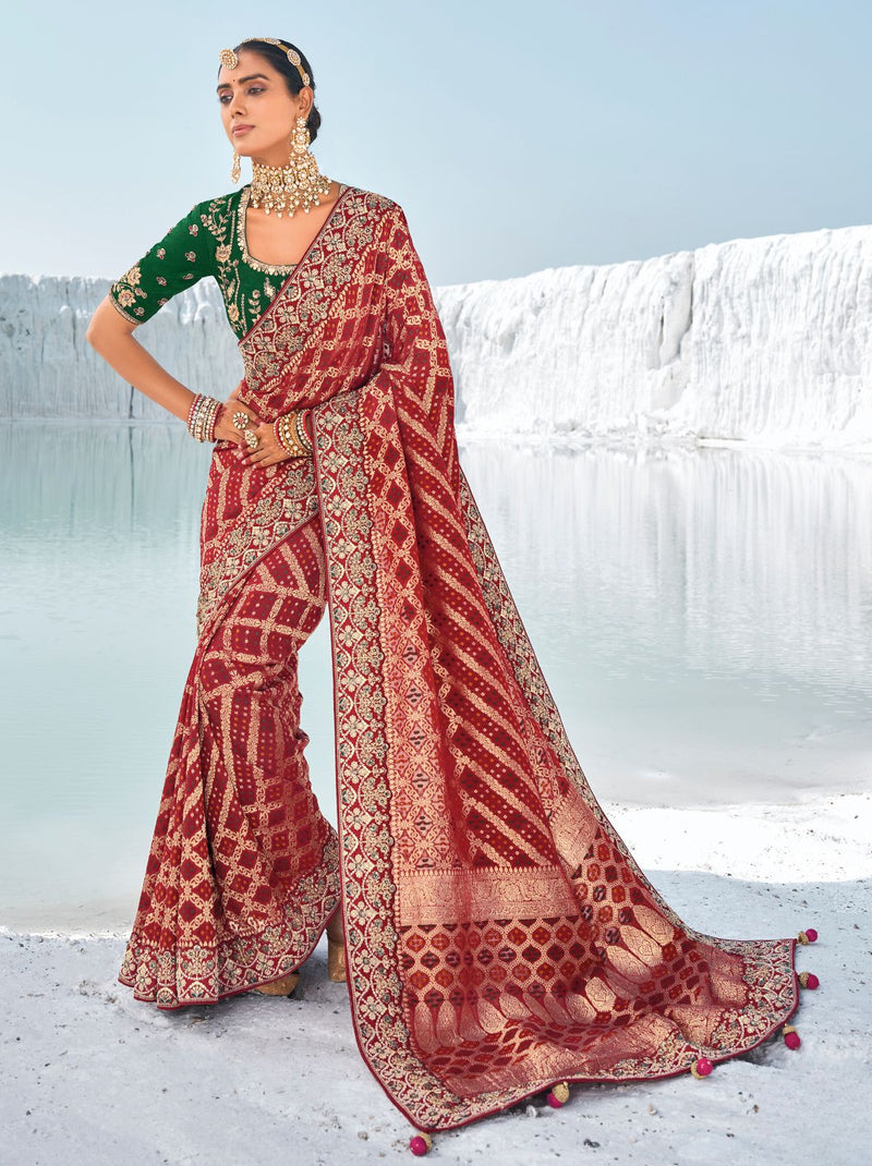 Maroon Red Wedding Designer Saree