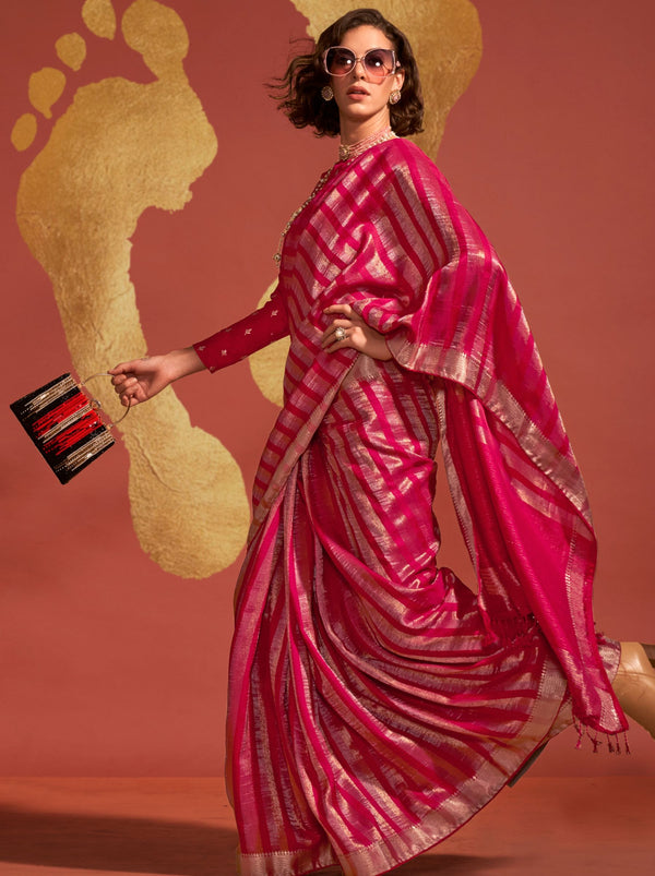 Brick Red Handwoven Silk Saree - TrendOye