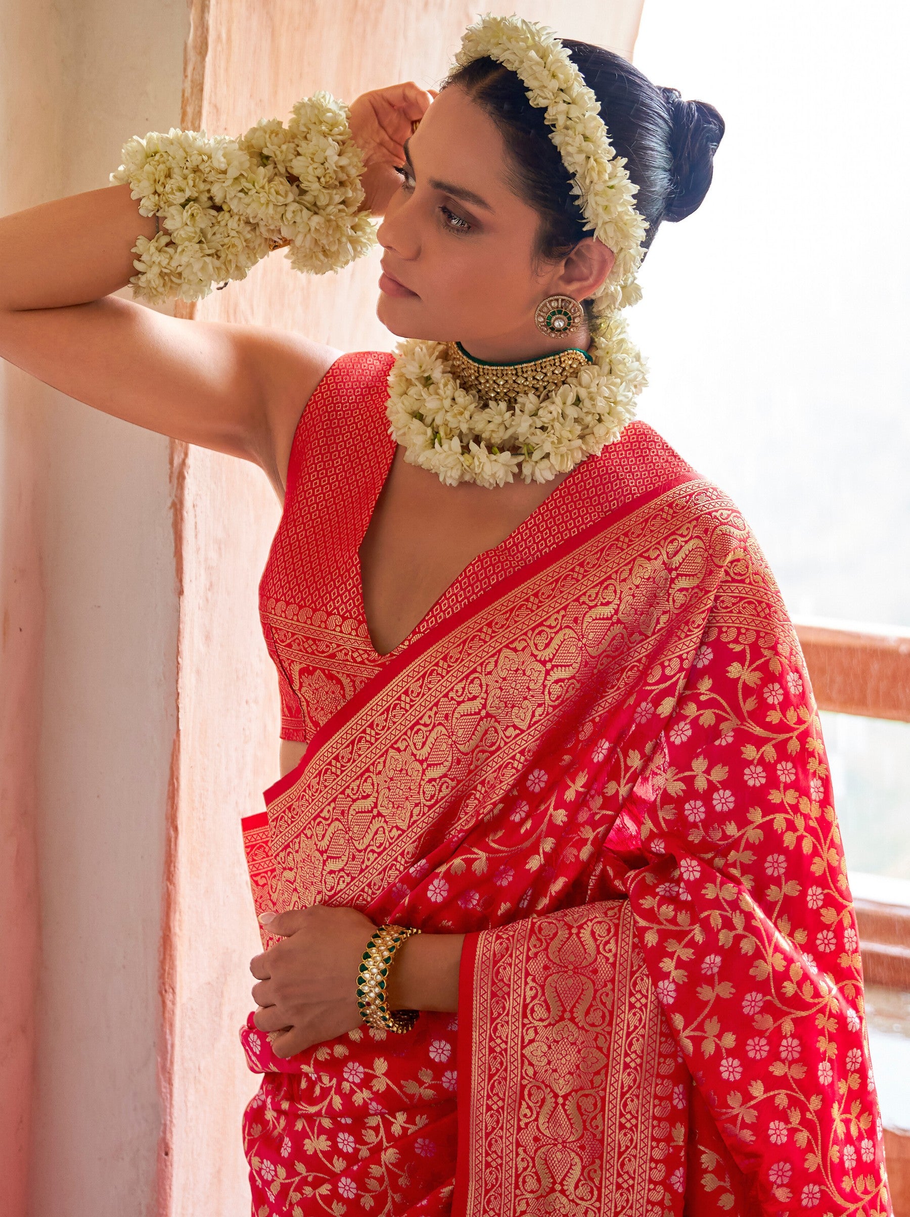Candy Red Party Wedding Saree - TrendOye