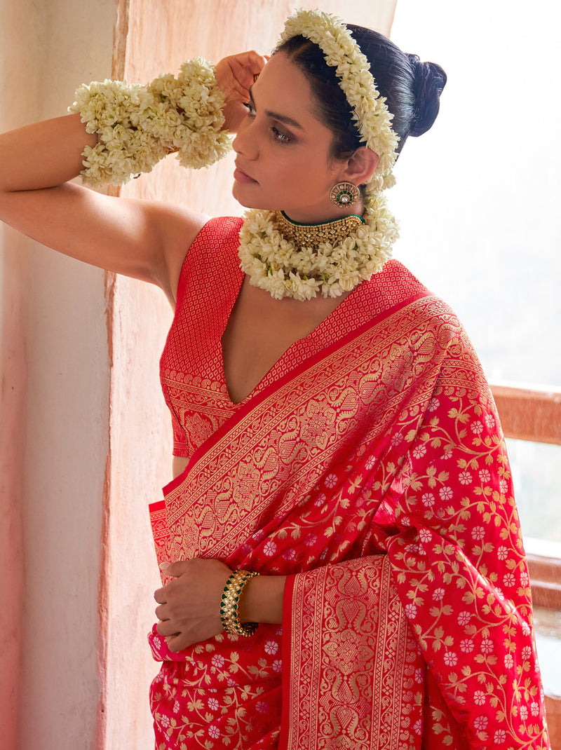 Candy Red Party Wedding Saree