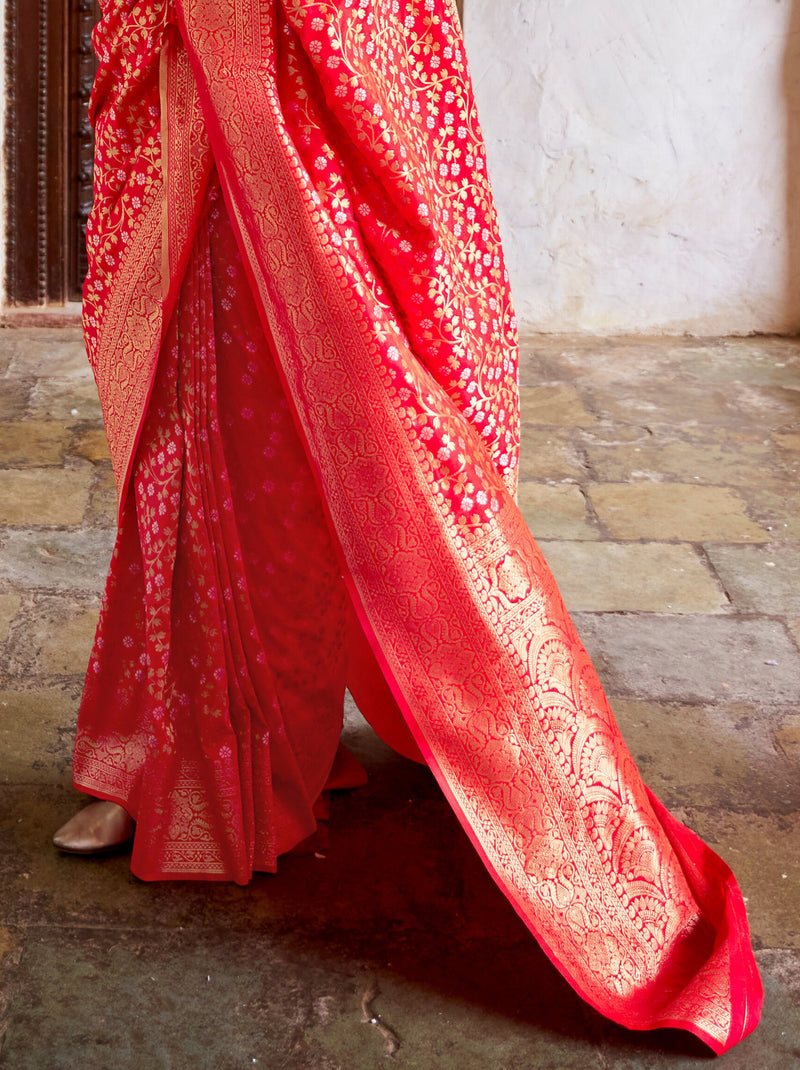 Candy Red Party Wedding Saree