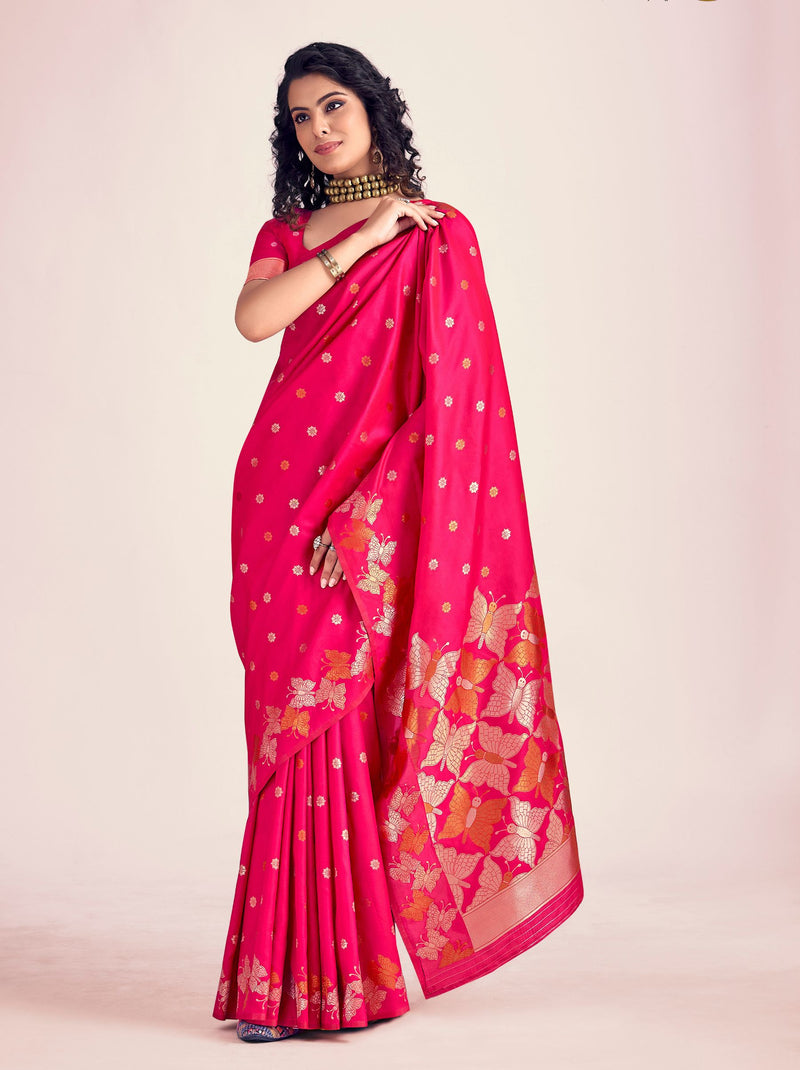 Ruby Pink Soft Silk Designer Saree - TrendOye