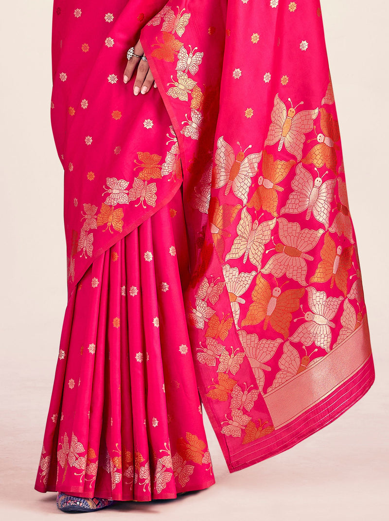 Ruby Pink Soft Silk Designer Saree - TrendOye