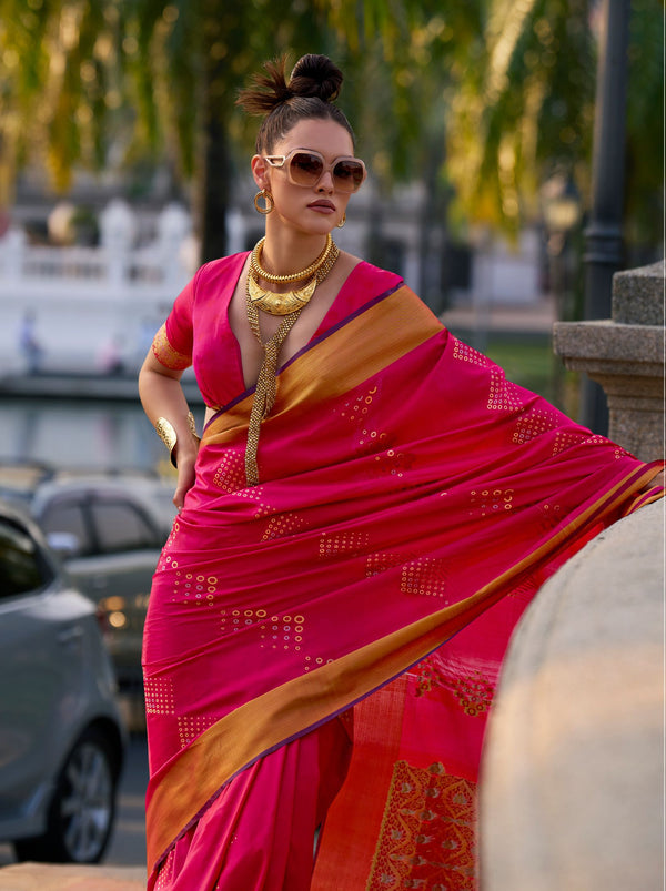 Ruby Pink Soft Silk Designer Saree - TrendOye