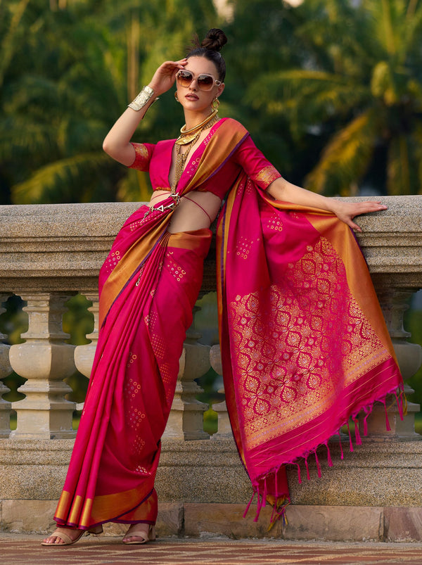 Ruby Pink Soft Silk Designer Saree - TrendOye