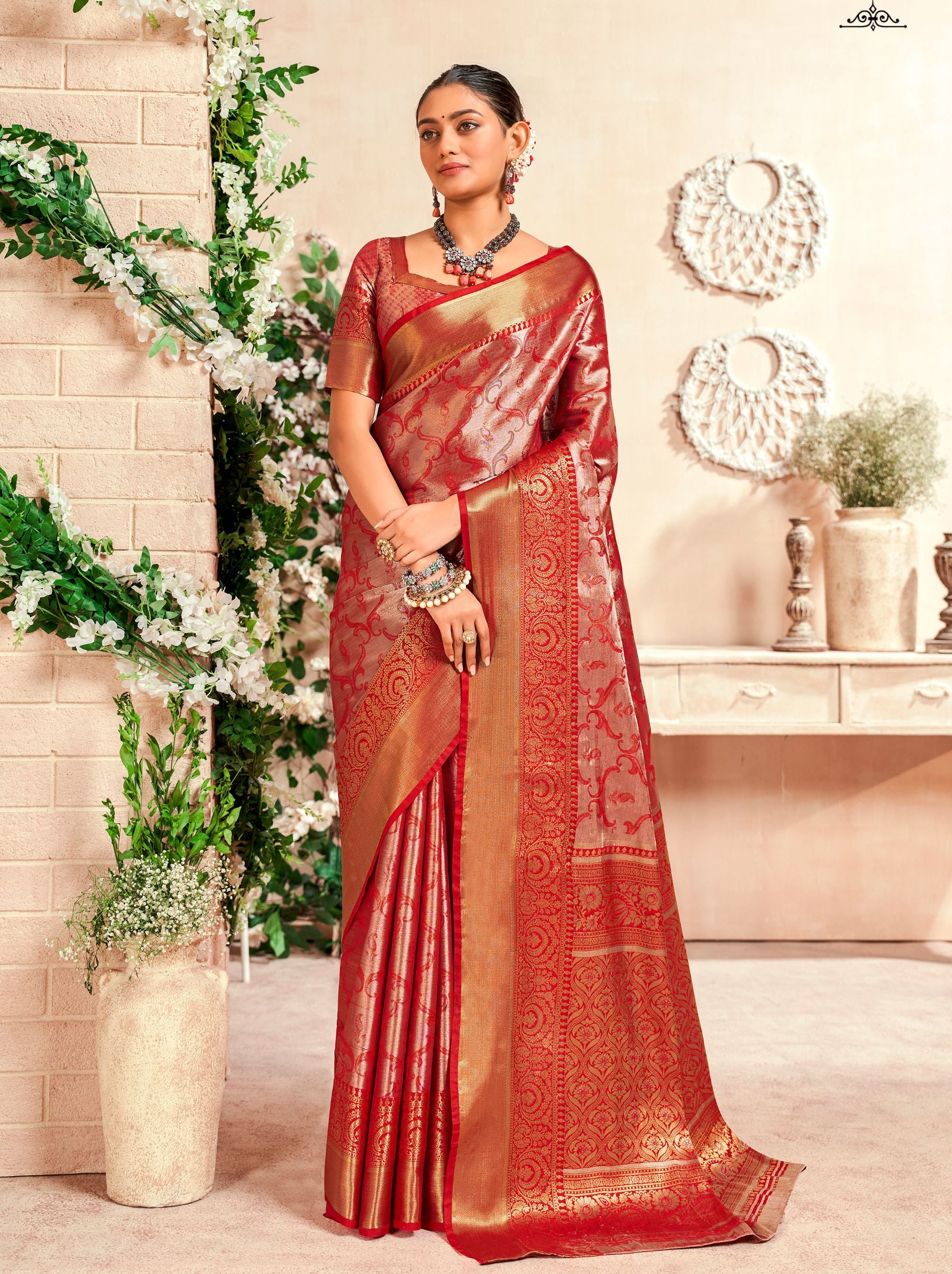 Crimson Red Soft Silk Zari Weaving Wedding Saree - TrendOye