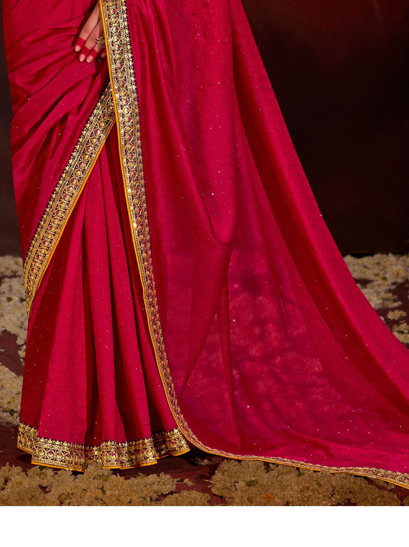 Violet Crayola Red Fine Ethnic Designer Silk Saree