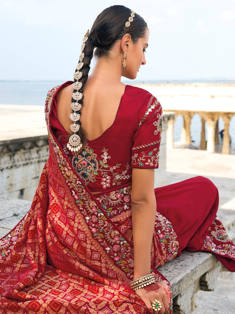 Burgundy Red Wedding Designer Saree