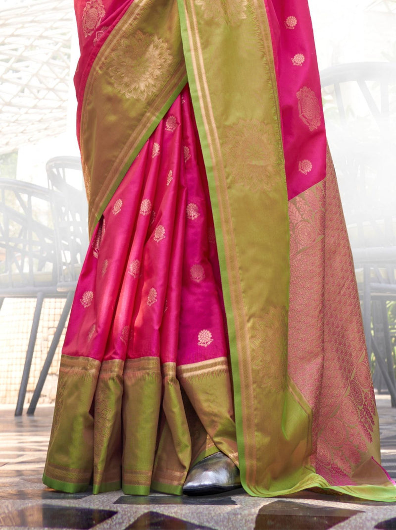 Ruby Pink Dual Tone Katan Designer Saree