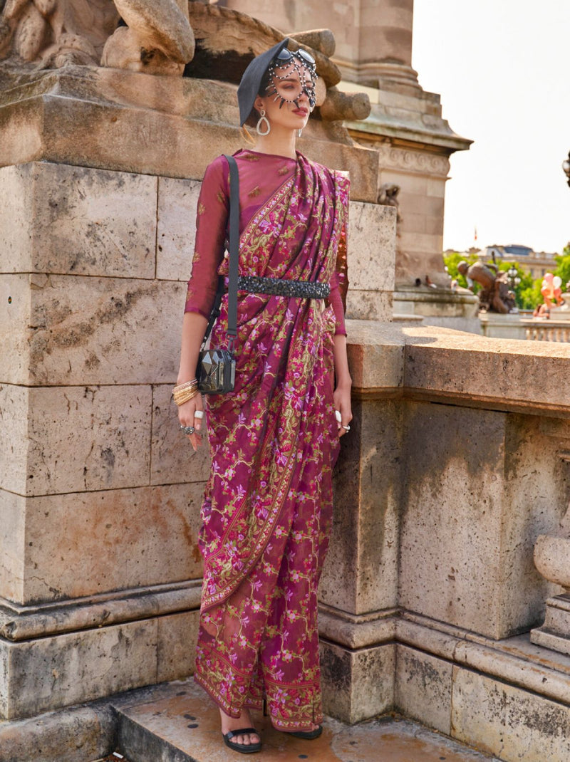 Ruby Pink Premium Organza Designer Saree