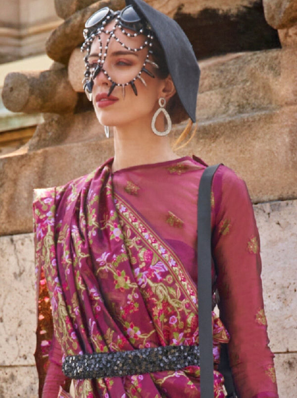 Ruby Pink Premium Organza Designer Saree