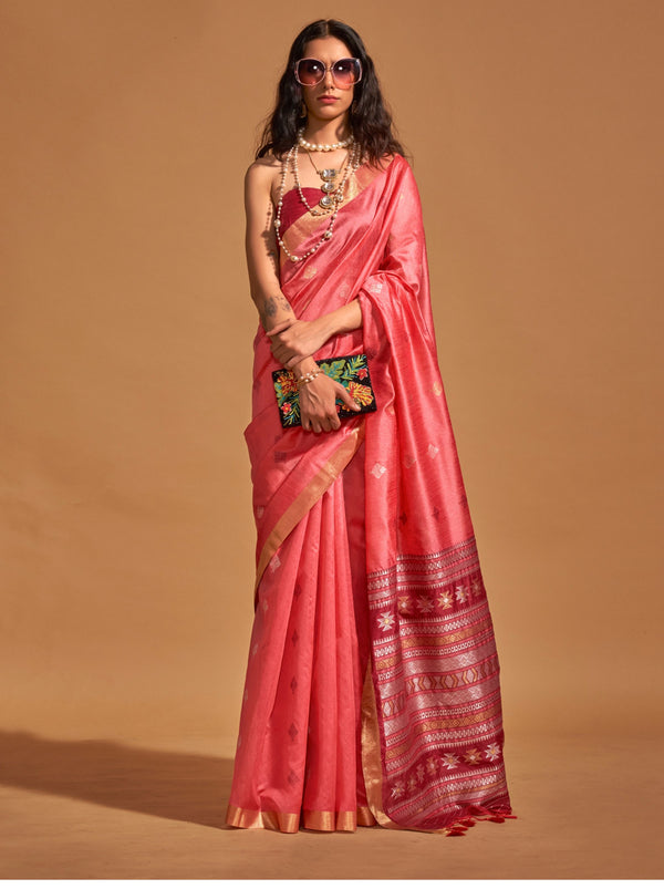 Creamy Pink Designer  Silk Blended Saree