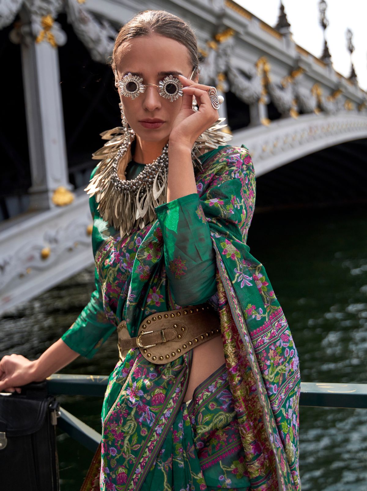 Sea Green Premium Organza Designer Saree - TrendOye