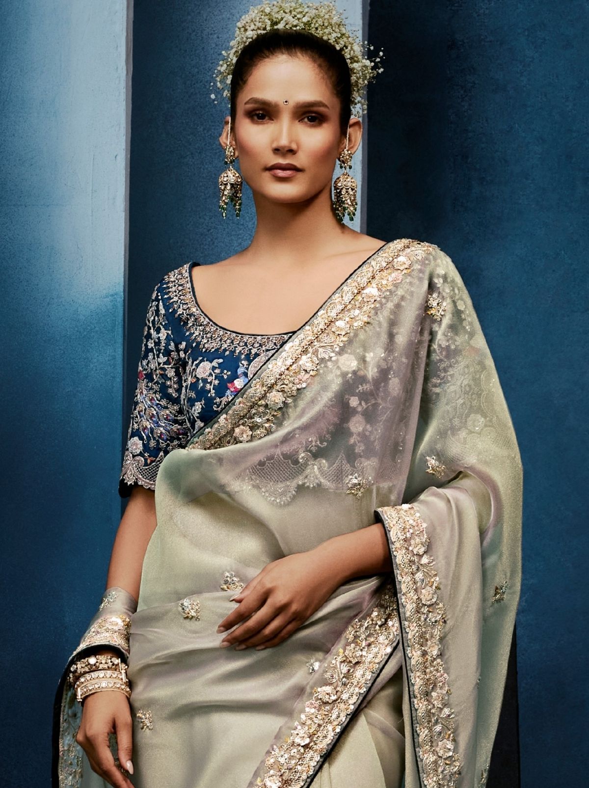 Silver Celebration Fancy Saree With Premium Blouse - TrendOye