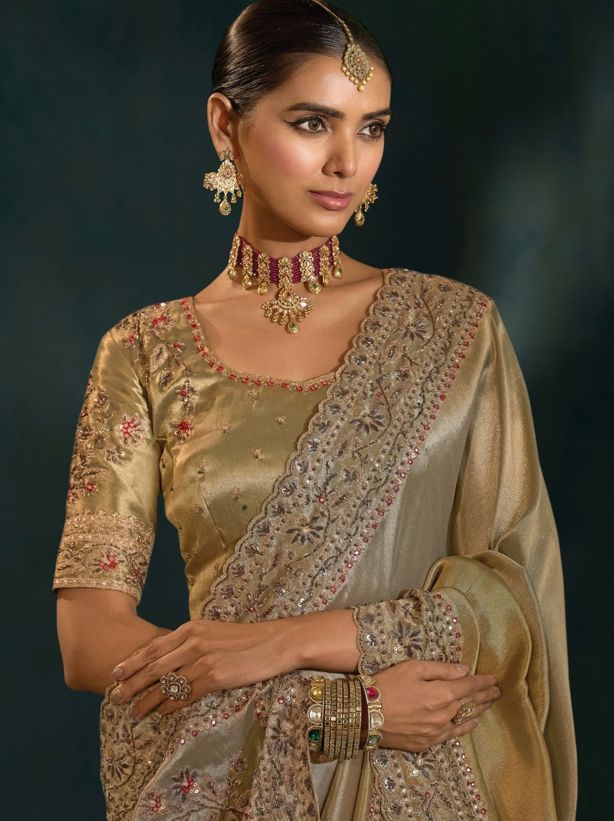 Metallic Silver Wedding Designer Soft Silk Saree With Blouse Piece