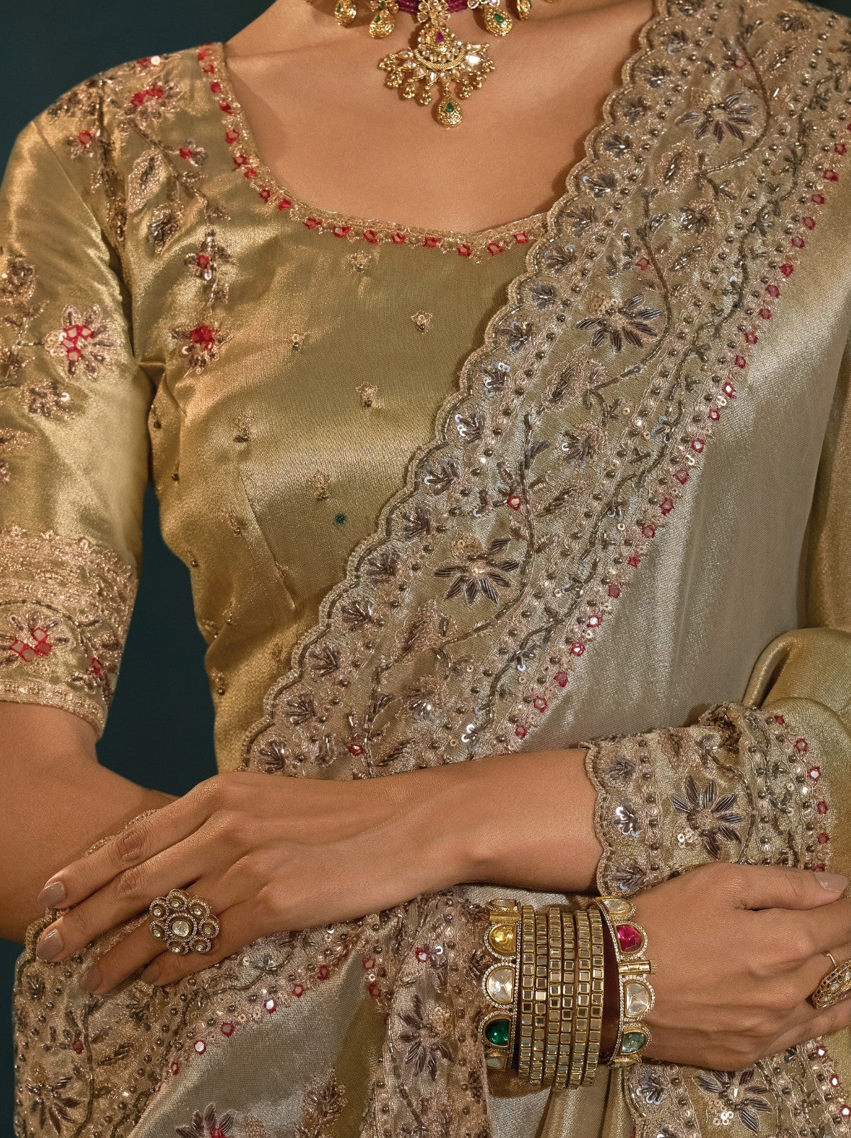 Metallic Silver Wedding Designer Soft Silk Saree With Blouse Piece