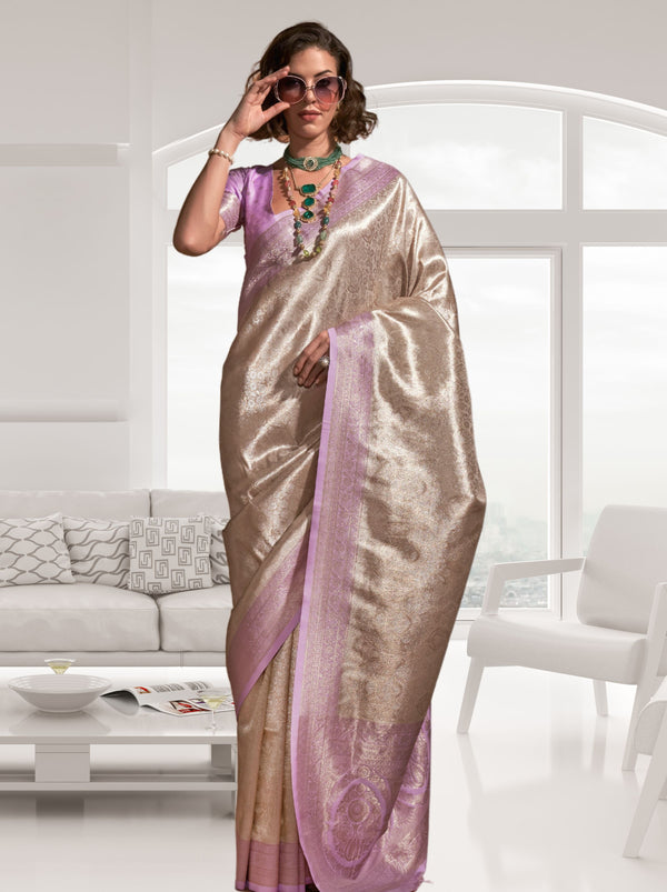 Harbor Silver Grey Kanjivaram  Designer Saree - TrendOye