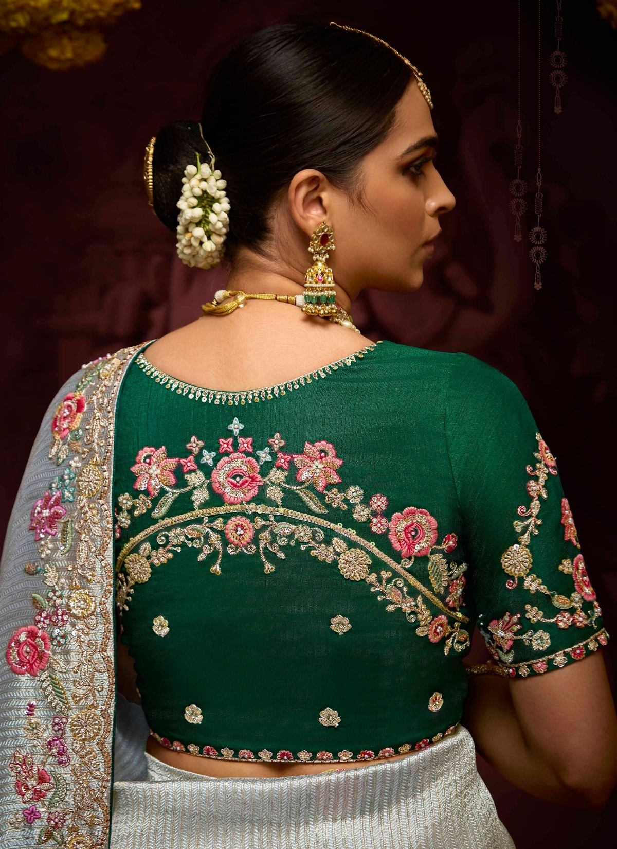 Silver Luxury Banarasi Kanjivaram Saree with Embroidery - TrendOye