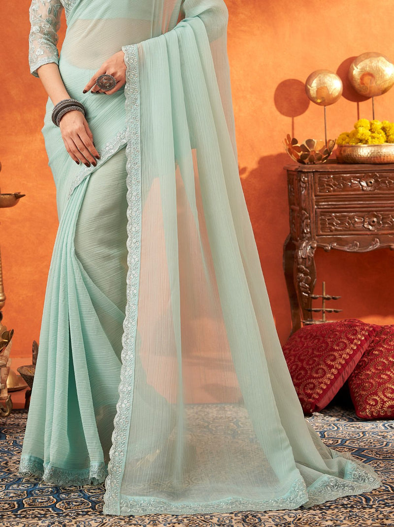 Sky Blue Premium Ethnic Designer Saree