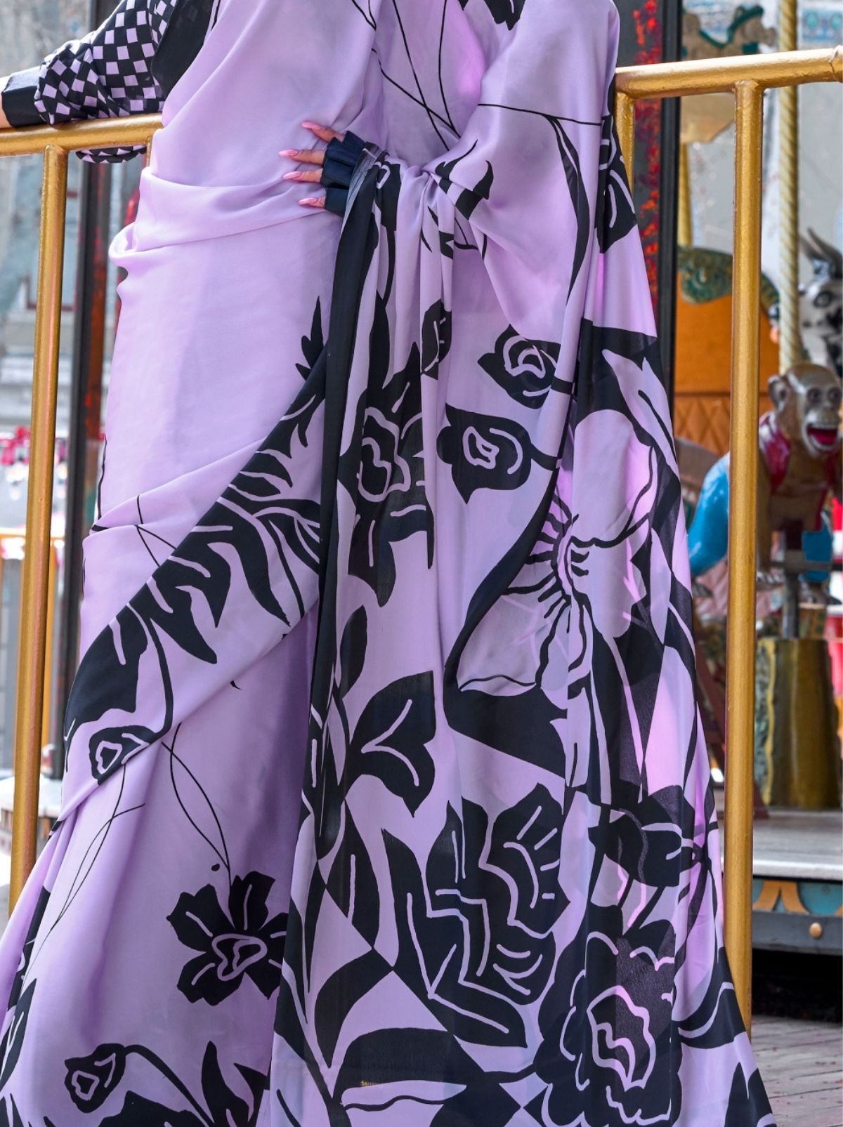 Thistle Violet Premium Satin Designer Saree - TrendOye