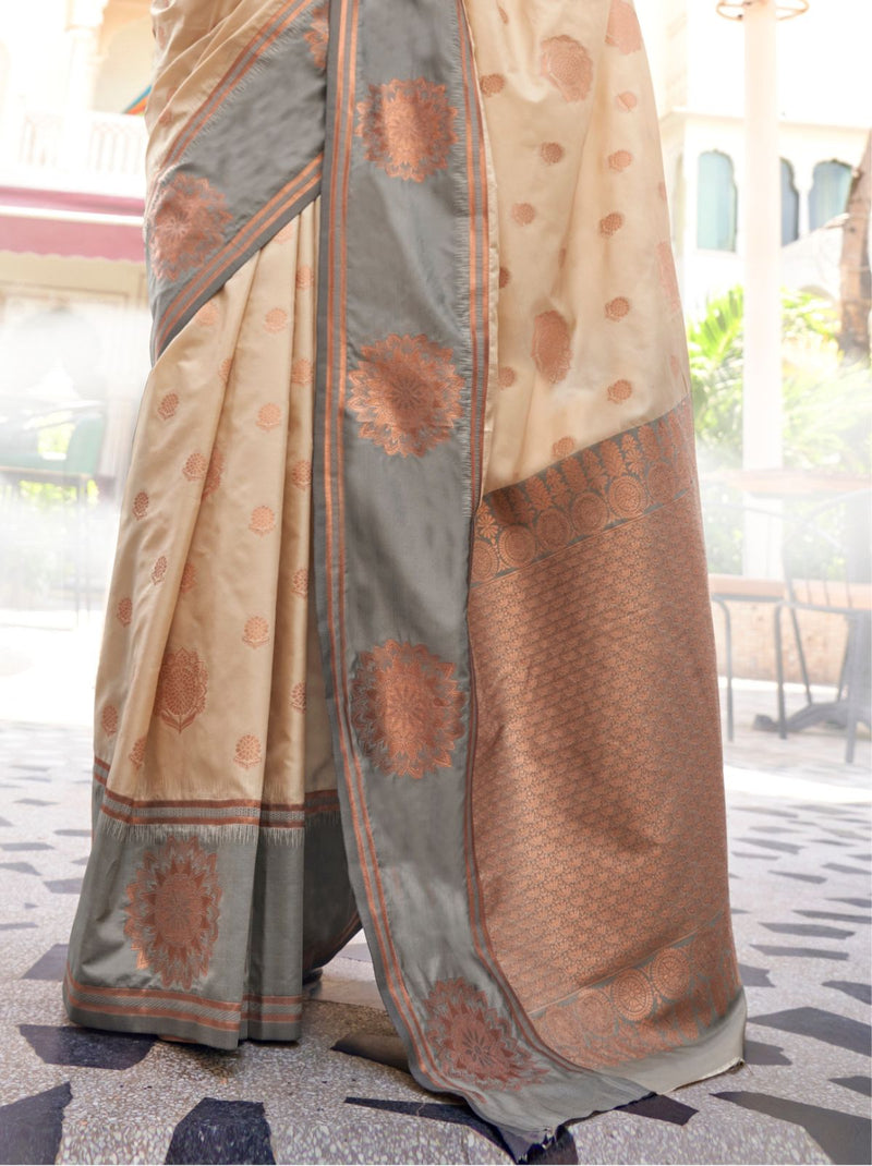 Tropical Peach Dual Tone Katan Designer Saree