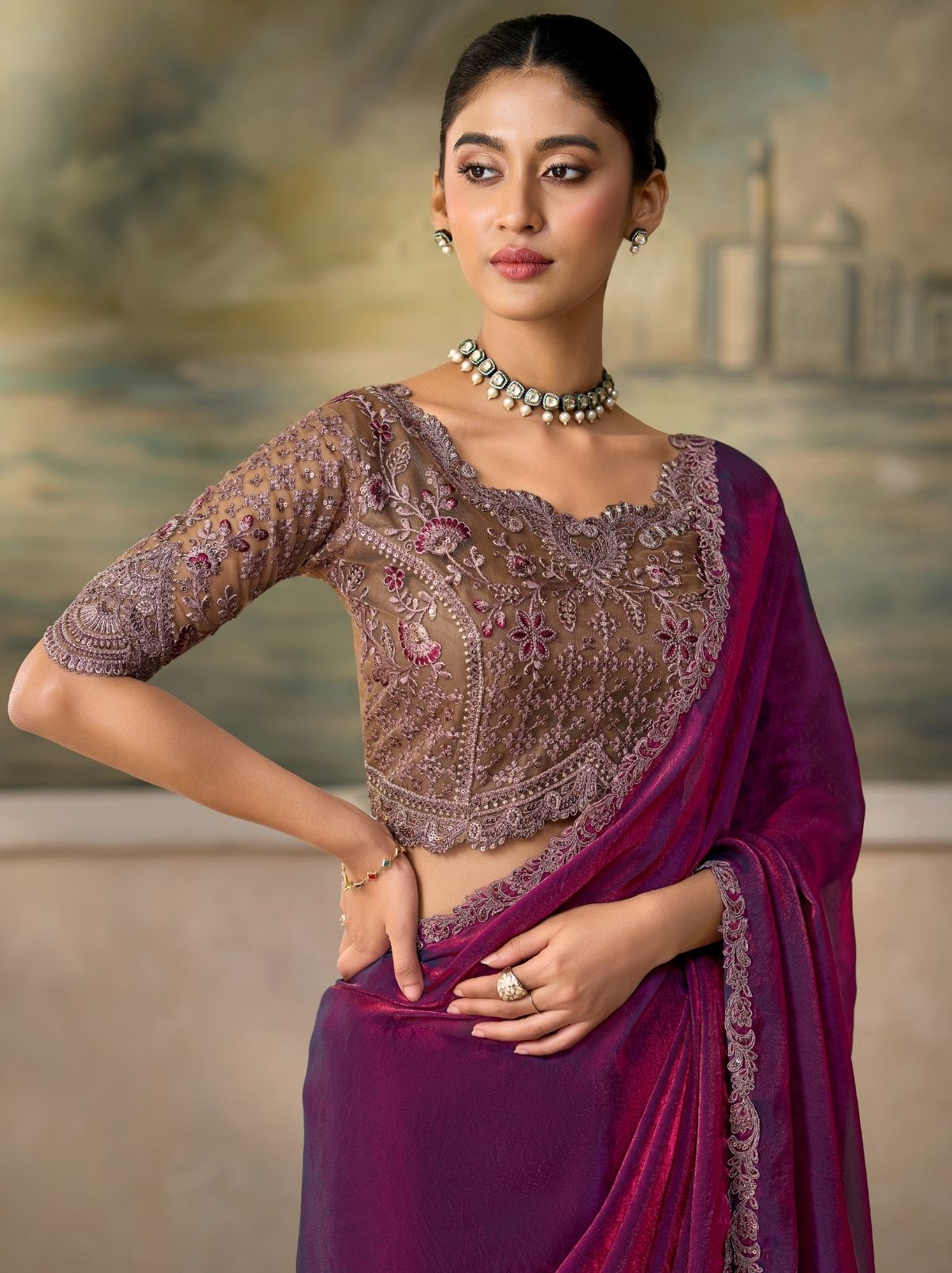 Two-Tone Purple Couture Sequin Saree with Zari Artistry