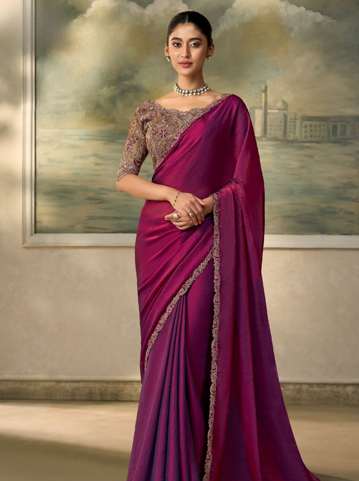 Two-Tone Purple Couture Sequin Saree with Zari Artistry