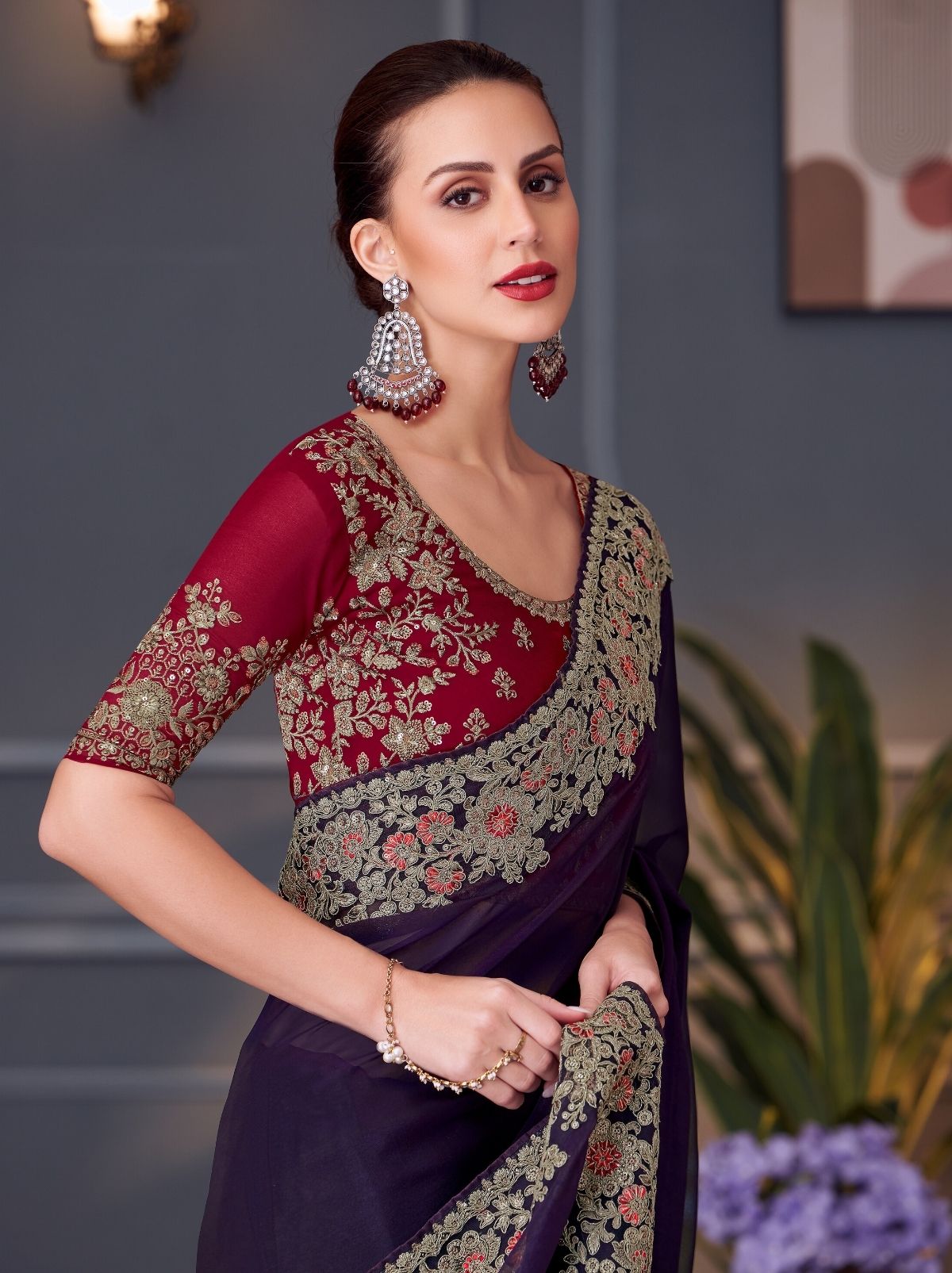 Grape Jelly Violet Party Designer Saree - TrendOye