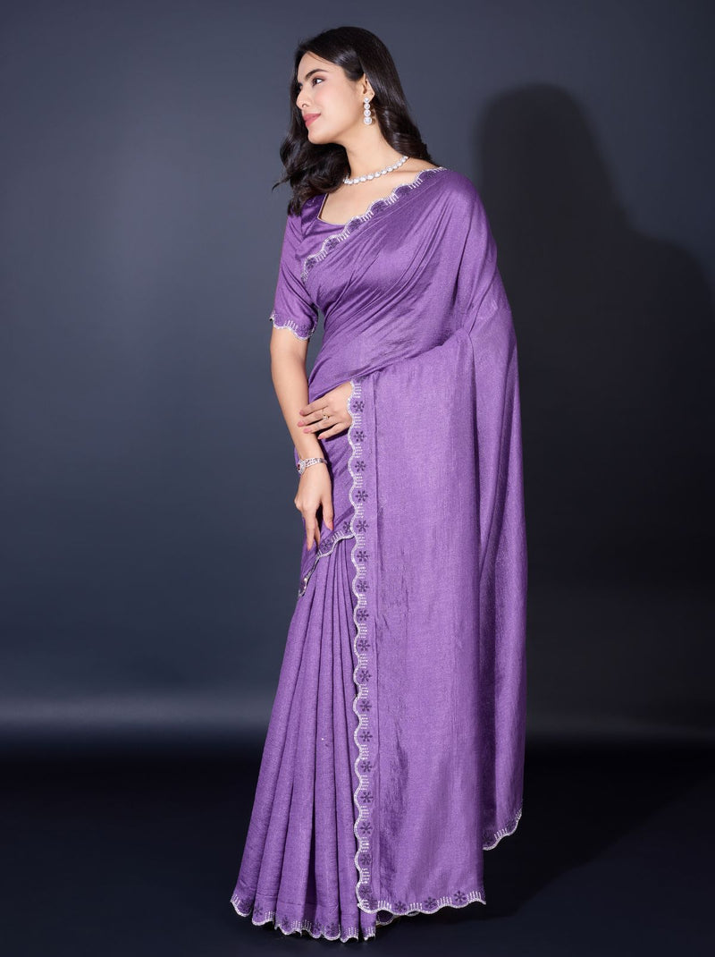 Grape Violet Fancy Premium Party Designer Saree