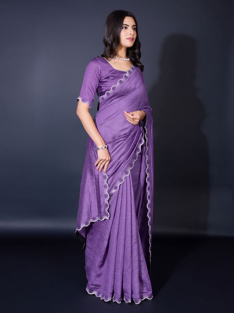 Grape Violet Fancy Premium Party Designer Saree