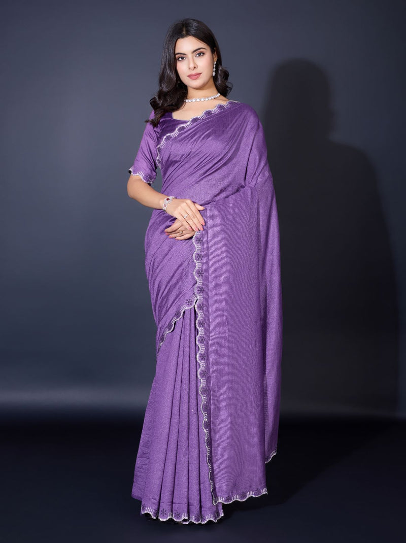 Grape Violet Fancy Premium Party Designer Saree - TrendOye