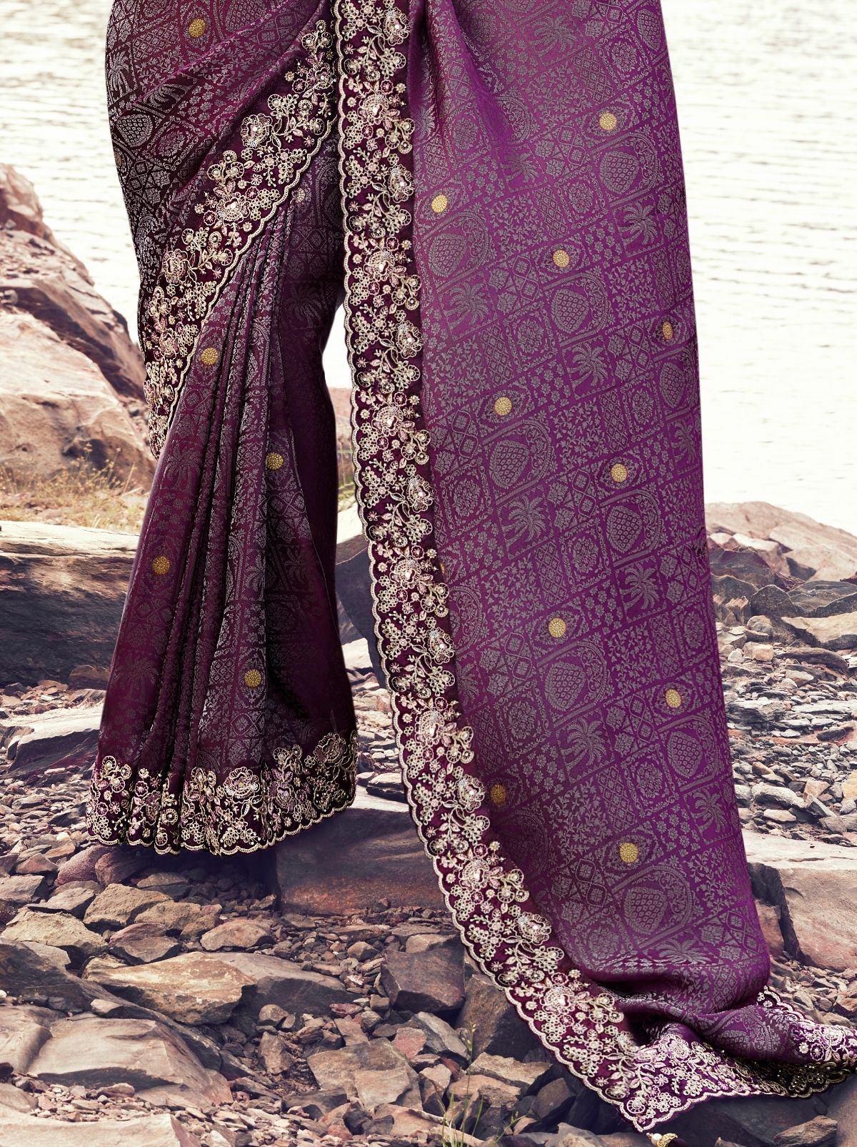 Byzantine Violet Premium Satin Silk Saree With Blouse Piece