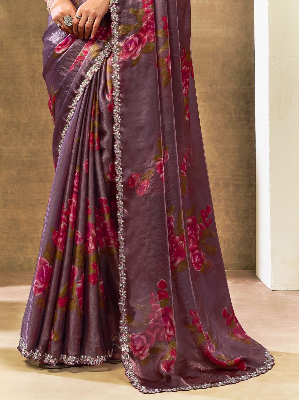 Plum Violet Premium Two Tone Satin Silk Saree WIth Blouse Piece - TrendOye