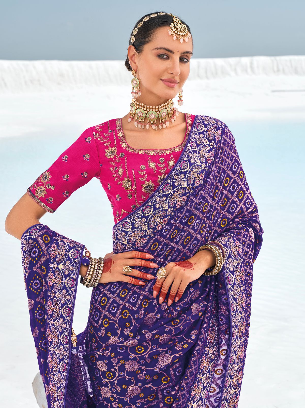 Grape Violet Wedding Designer Saree - TrendOye