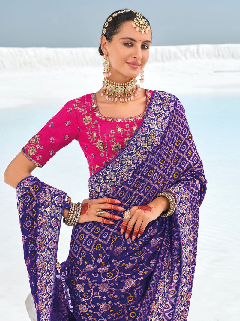 Grape Violet Wedding Designer Saree