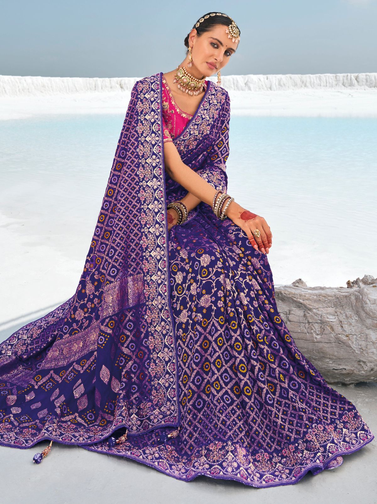 Grape Violet Wedding Designer Saree - TrendOye