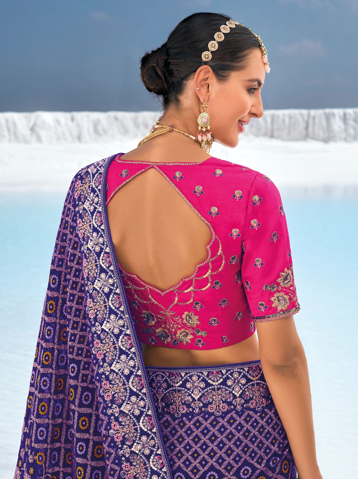 Grape Violet Wedding Designer Saree - TrendOye