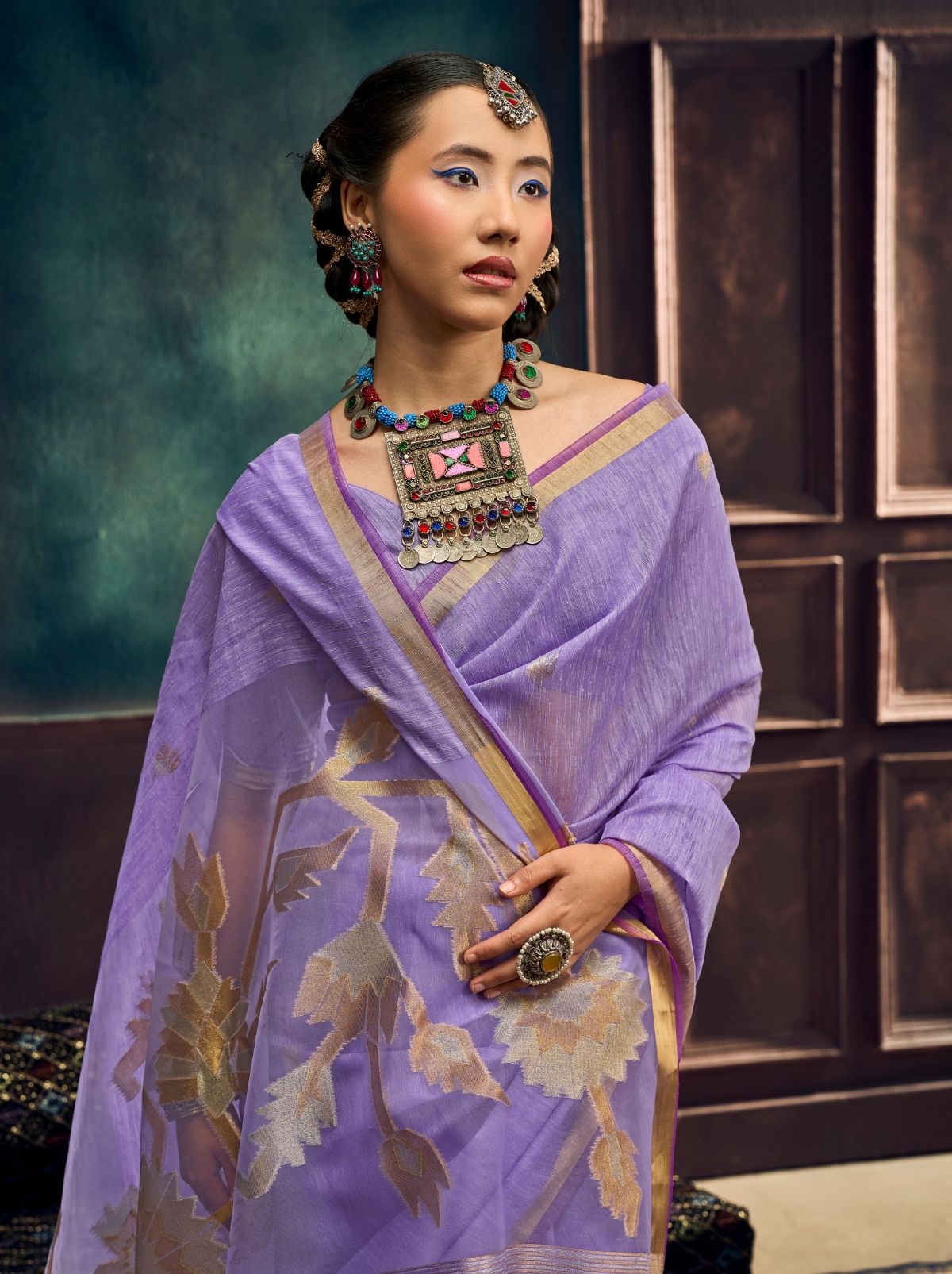 Orchid Violet Pure Munga Silk Traditional Handloom Saree