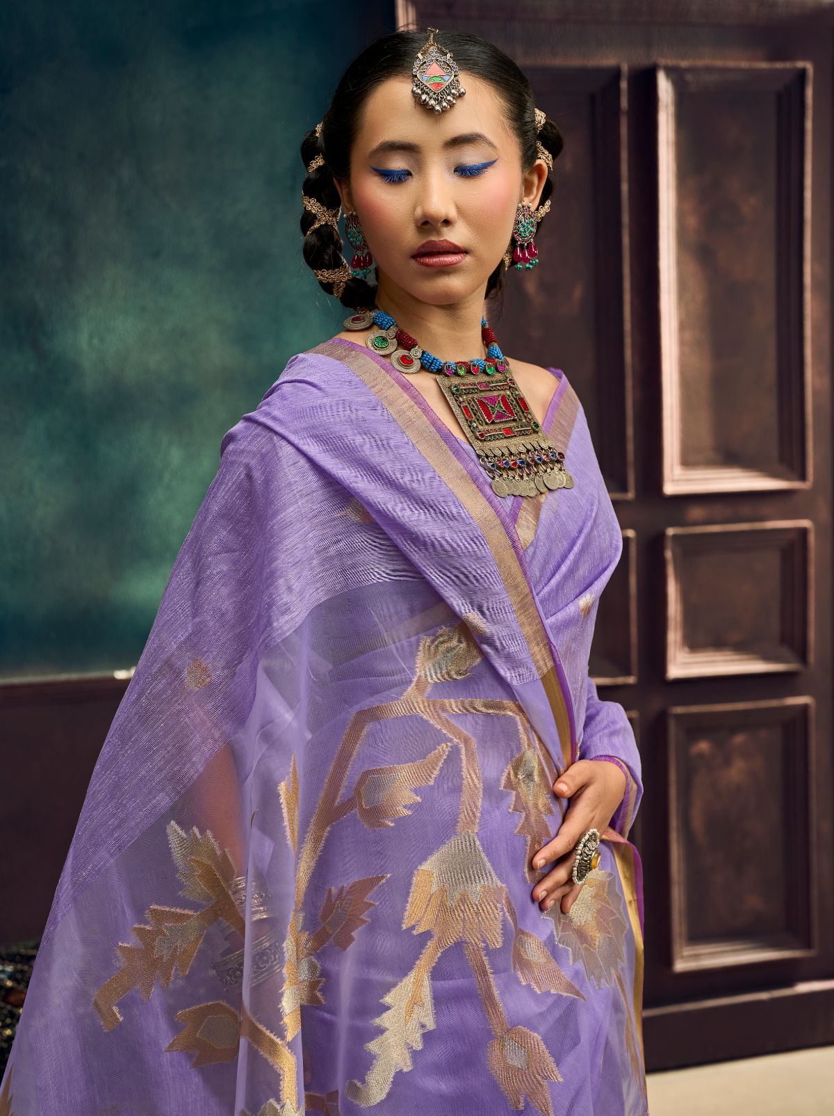 Orchid Violet Pure Munga Silk Traditional Handloom Saree