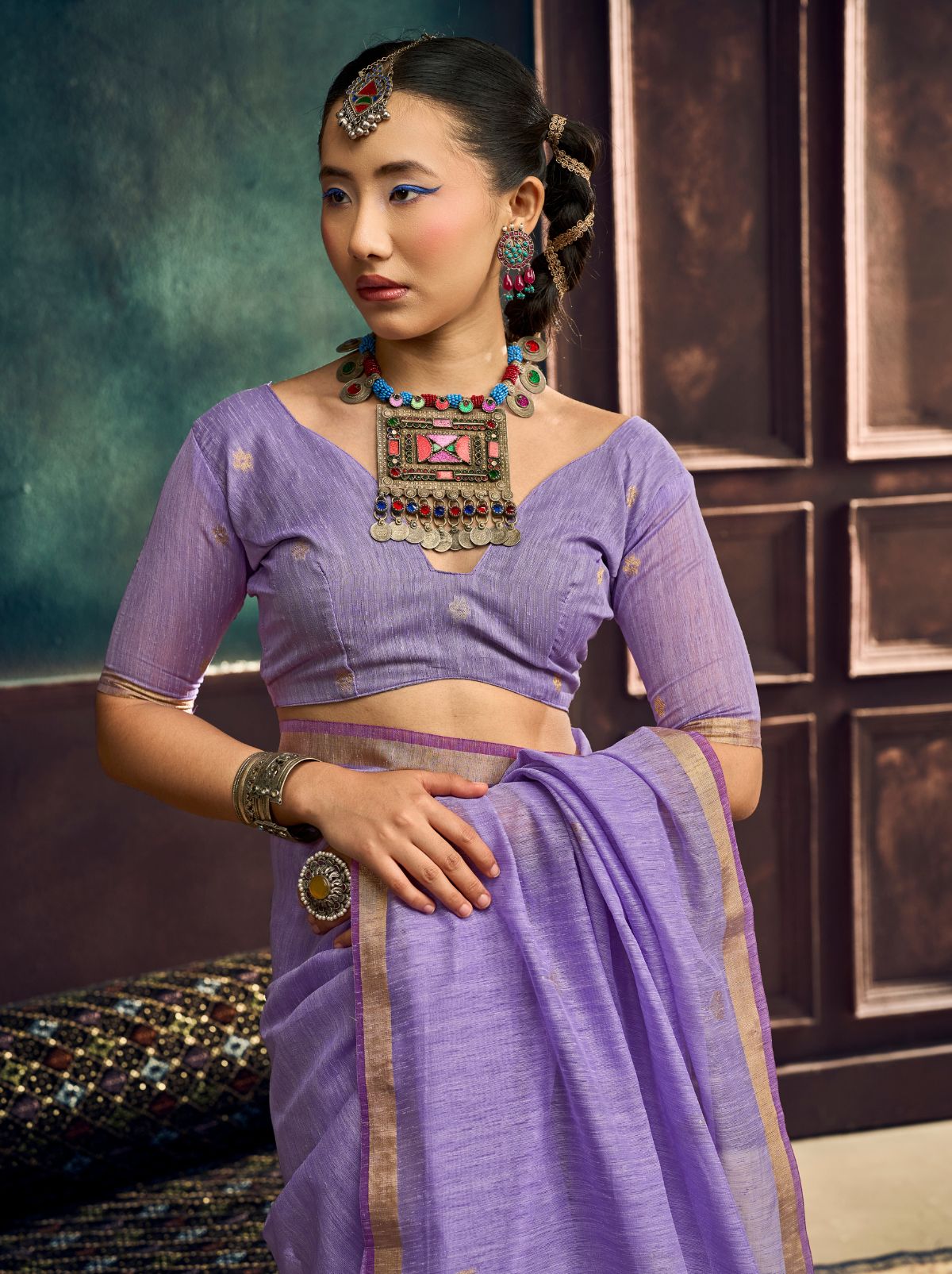 Orchid Violet Pure Munga Silk Traditional Handloom Saree