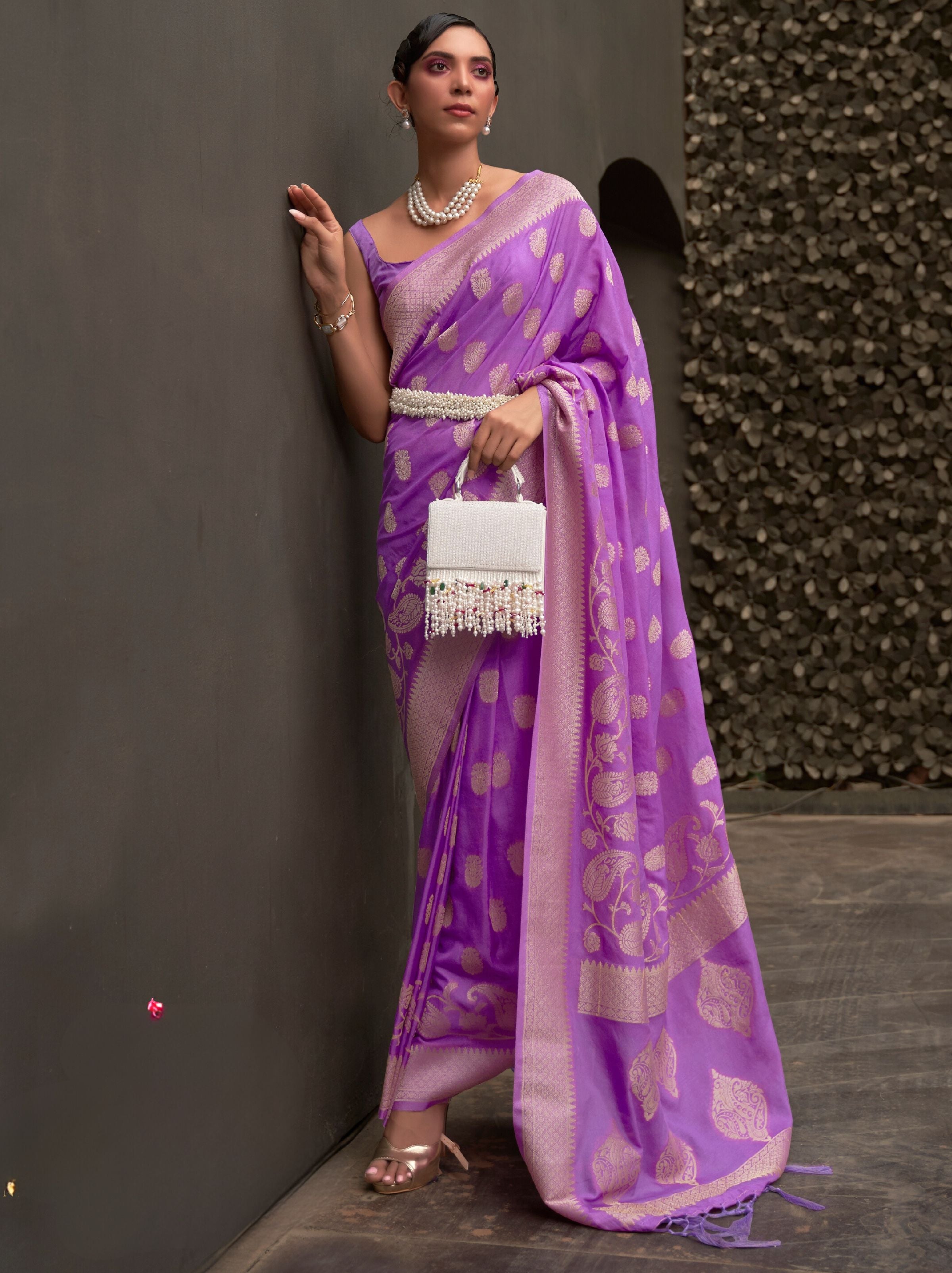 Orchid Purple-Voilet Designer Chinon Silk Saree - TrendOye