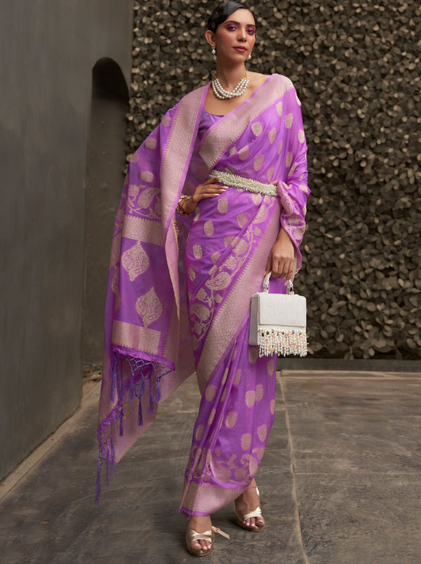 Orchid Purple-Voilet Designer Chinon Silk Saree - TrendOye