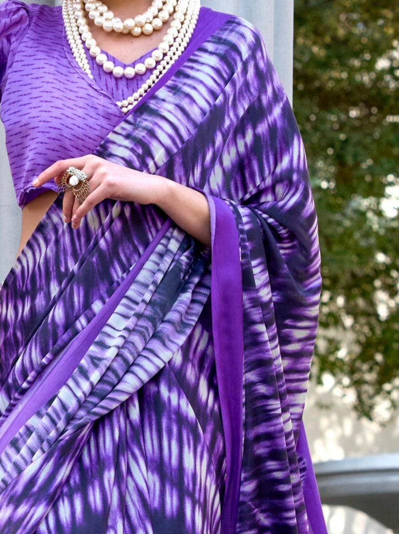 Purple Violet Premium Satin Designer Saree