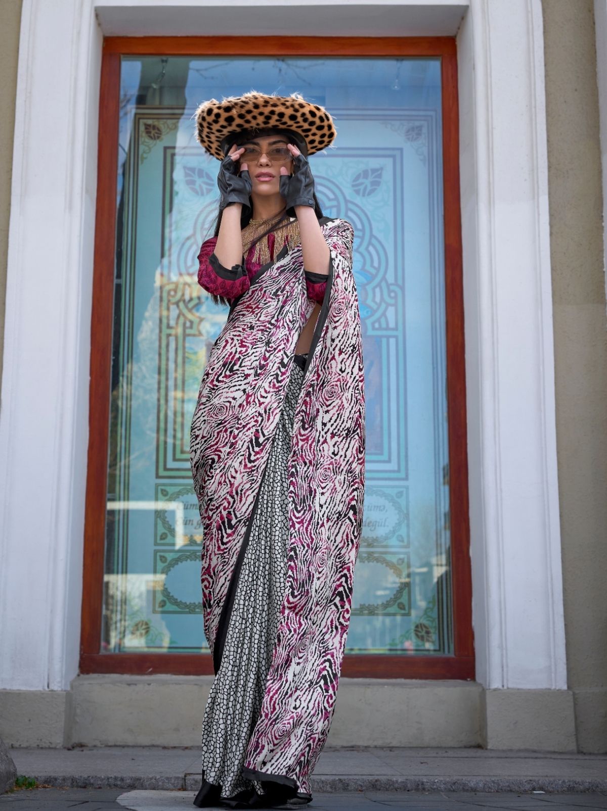 Black White Premium Satin Designer Saree - TrendOye