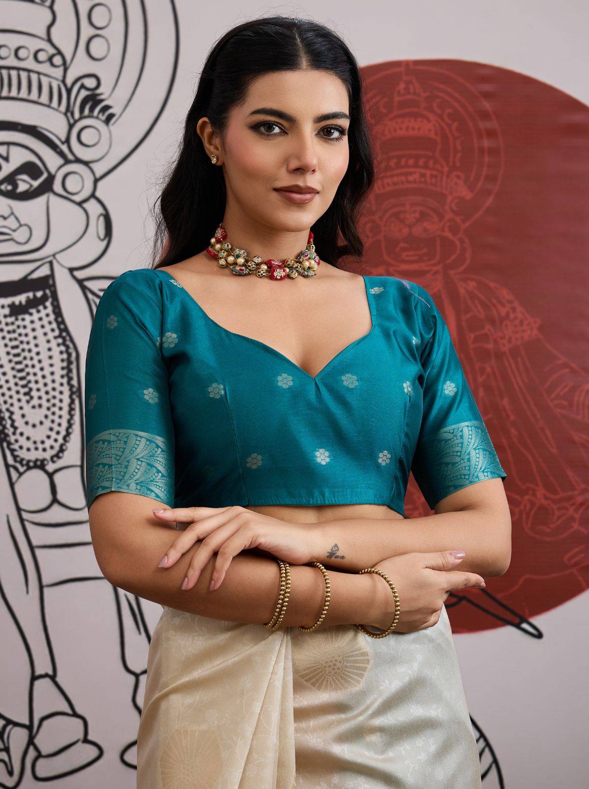 White-Blue Pongal Saree With Soft Gold Zari Weaving