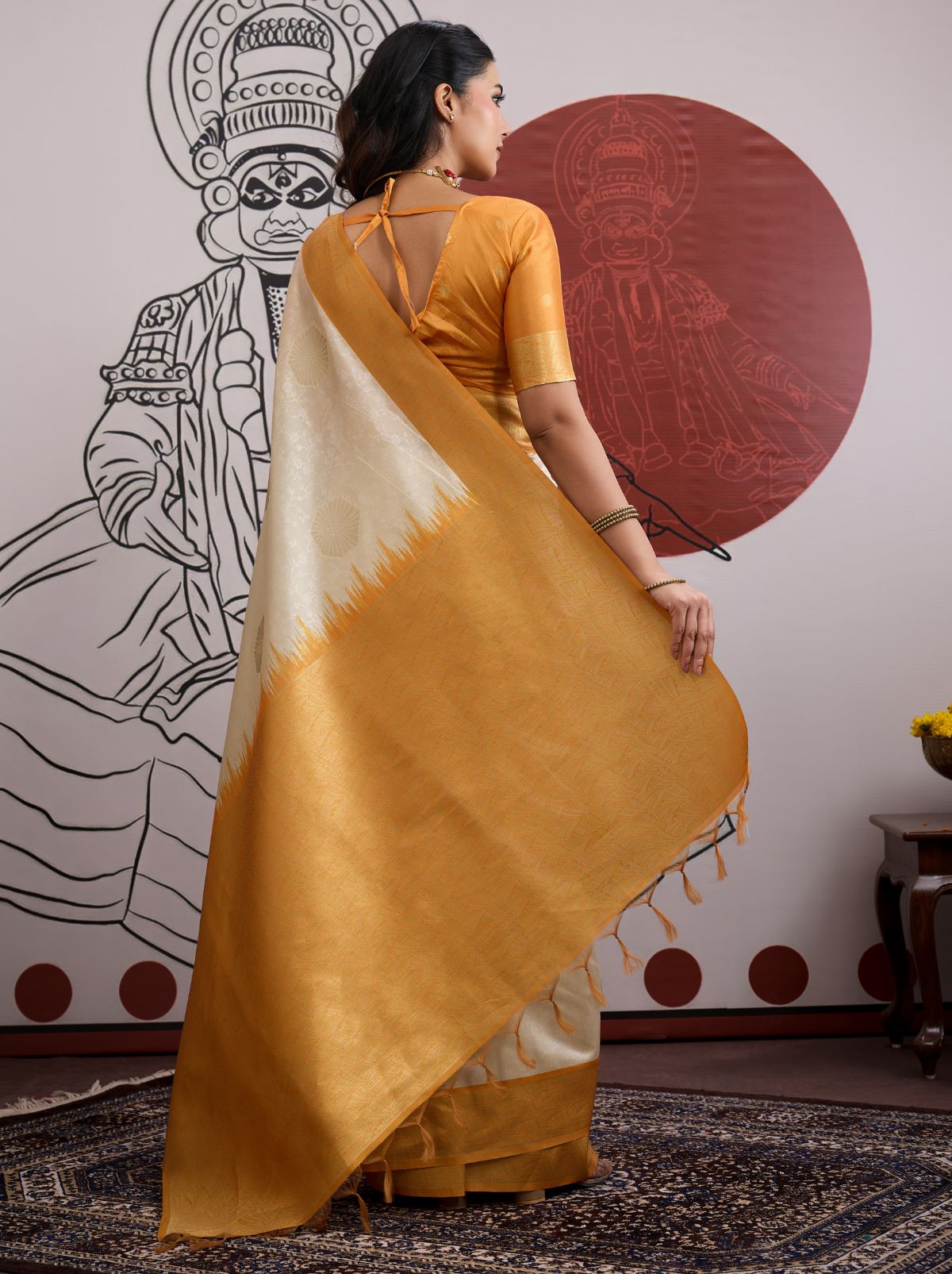 White-Golden Pongal Saree With Soft Gold Zari Weaving