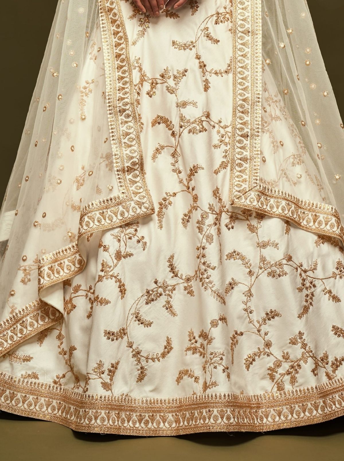 Pearl White Premium Celebration Lehenga Set With Sequin & Zari Work