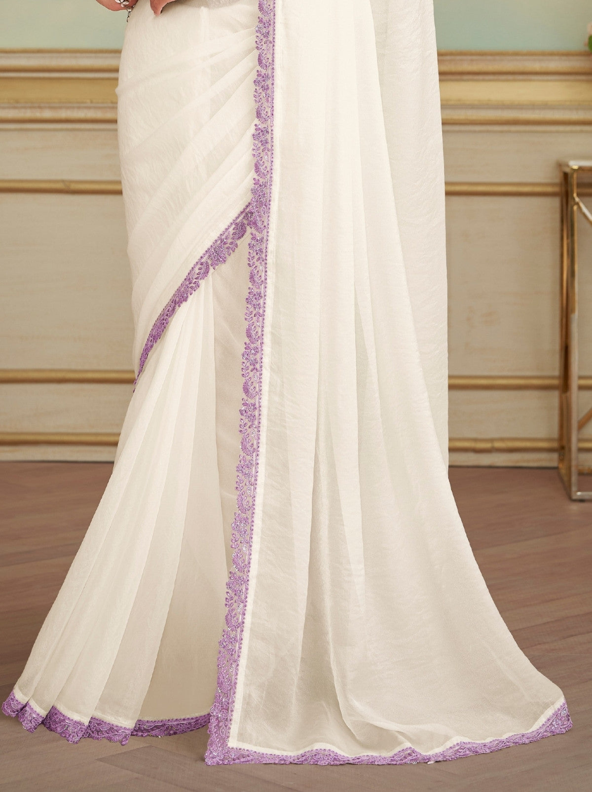 White Premium Georgette Silk Saree For Wedding & Parties
