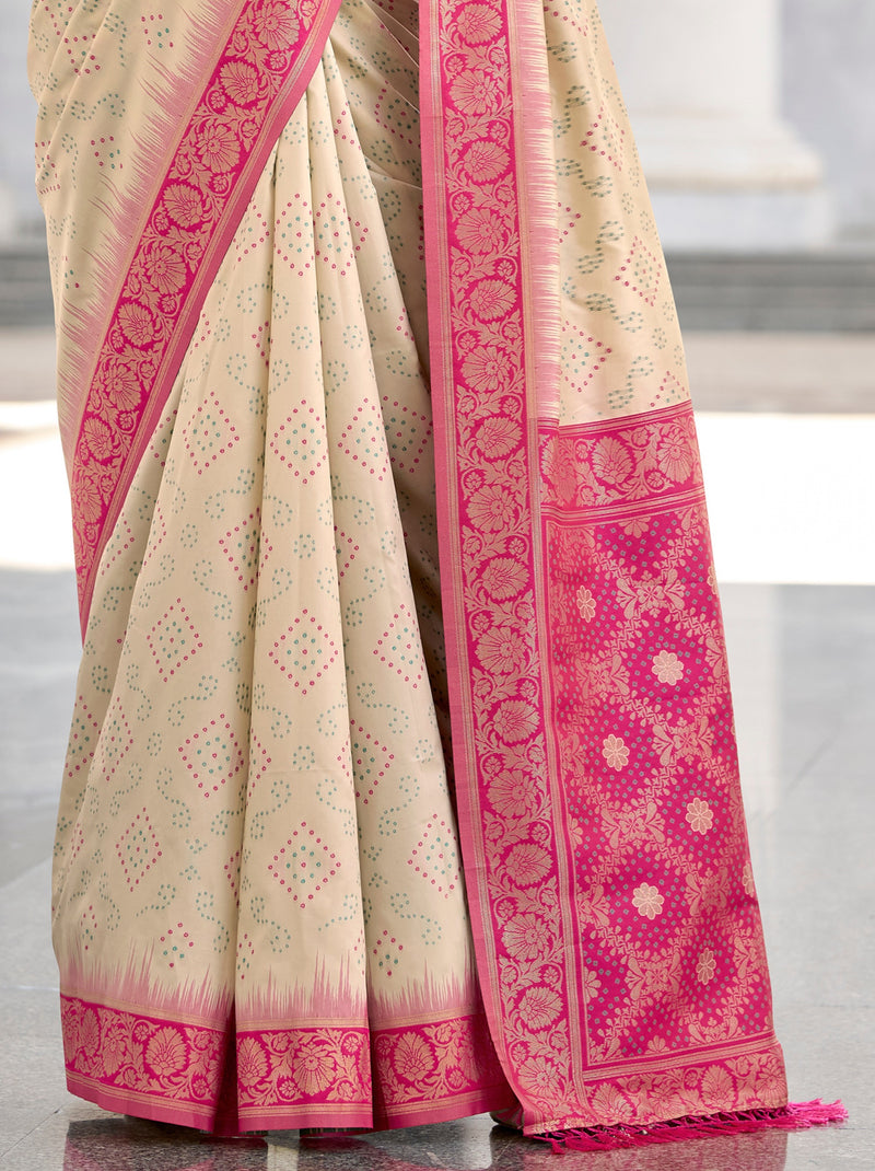 Cream White Luxurious Soft Silk Festive Saree